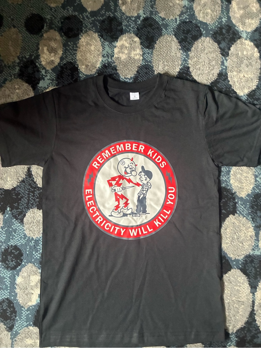 Remember Kids Black Graphic Tee - Electricity Safety
